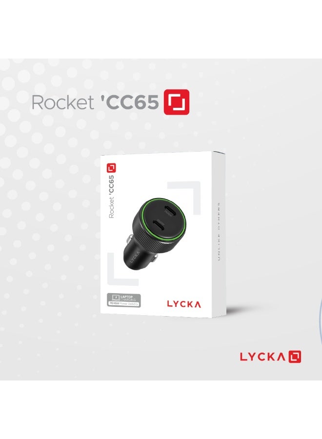 LYCKA Rocket CC65 65W Dual Port Fast Car Adapter Black - Image 5